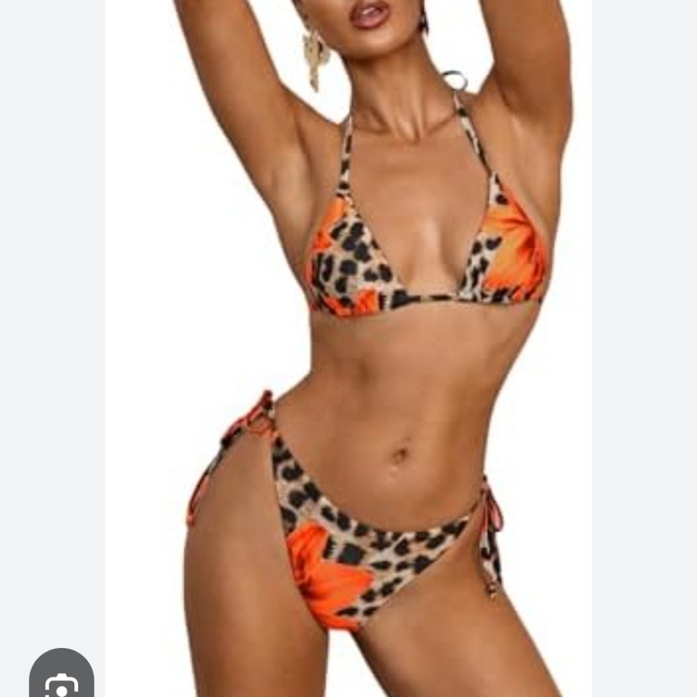 NWOT Womens Leopard Print and Orange Bikini Set